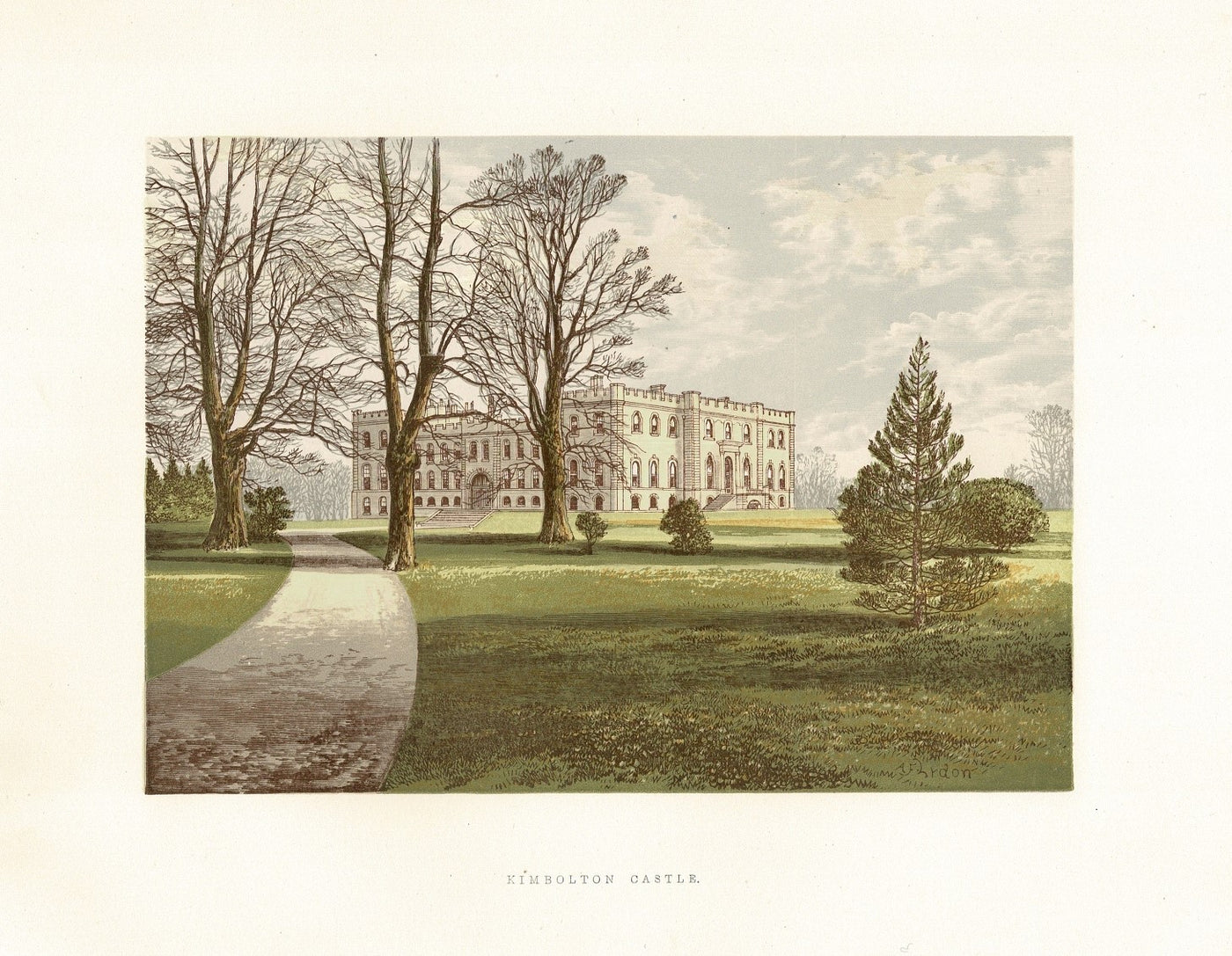 Kimbolton Castle Huntingdonshire guaranteed antique print 1880