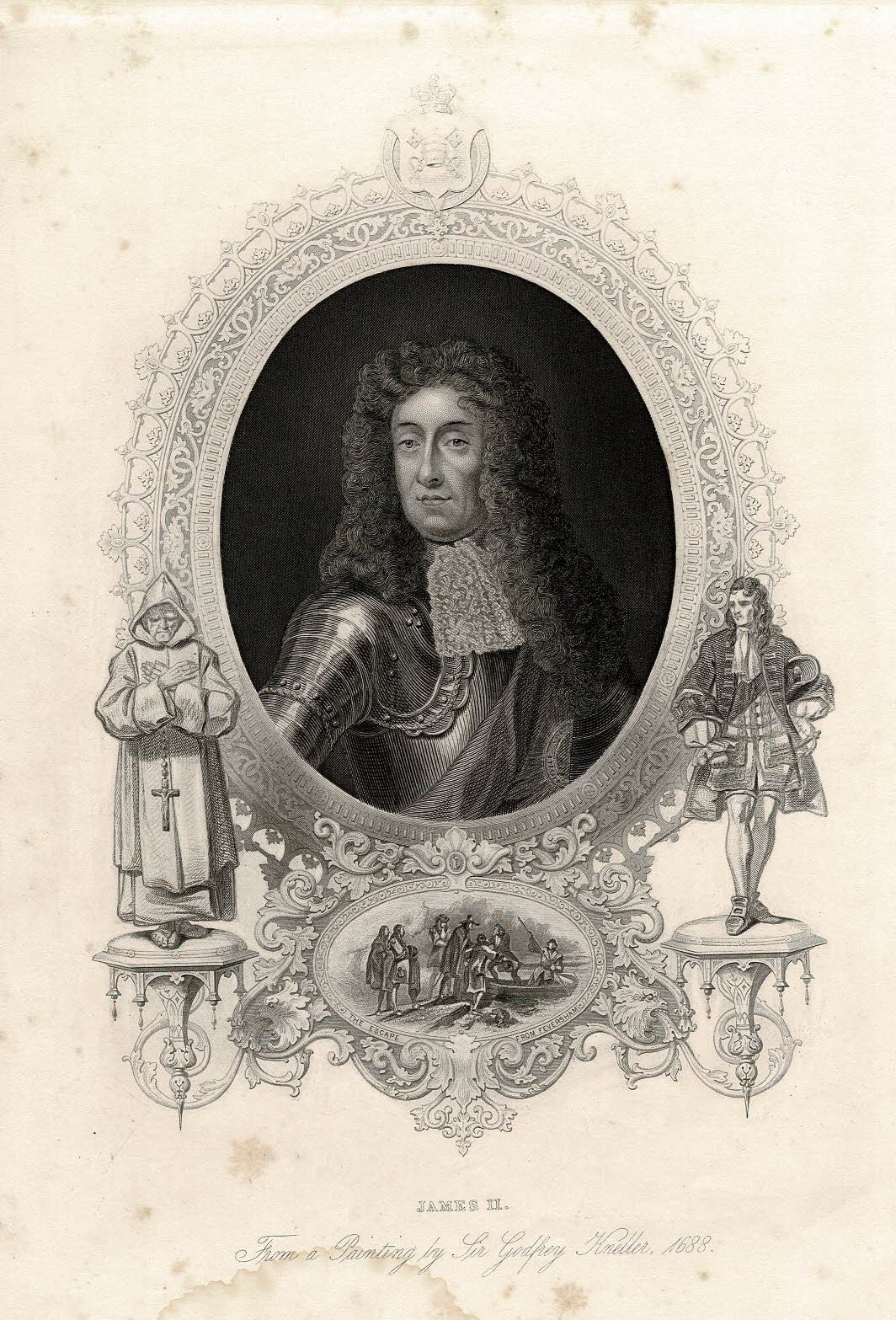 King James II portrait antique print published 1868