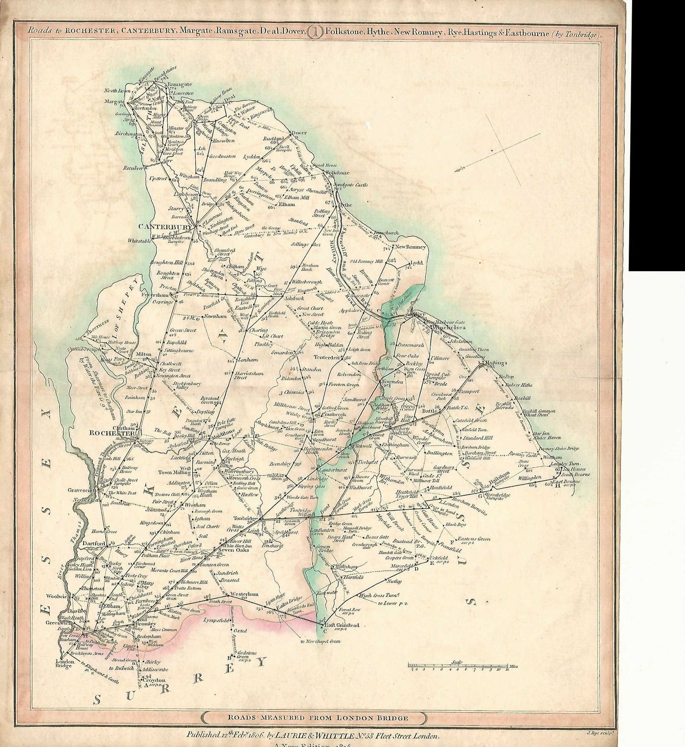 London Rochester Canterbury Laurie &Whittle road map 1815