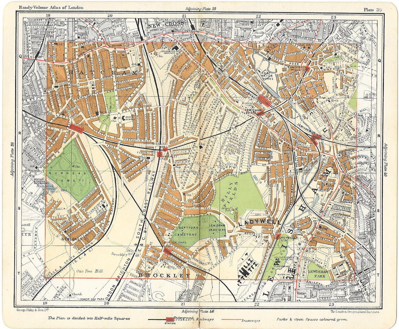 Lewisham Ladywell antique map 1910