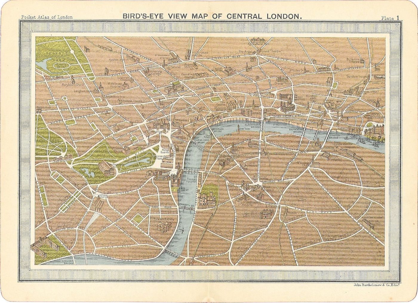 London Bird’s-Eye view antique map 1904