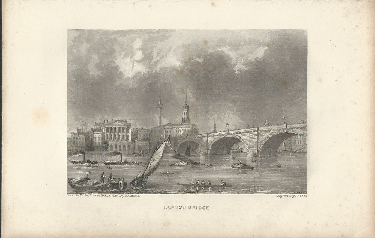 London Bridge antique print published 1838