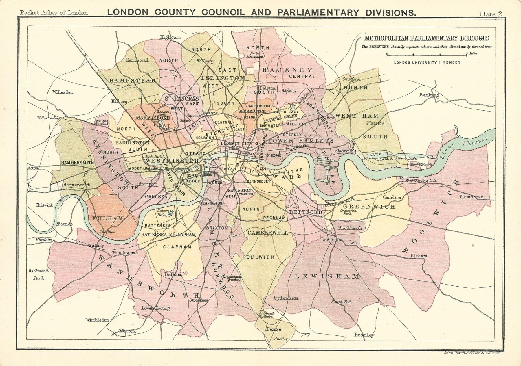 London County Council antique map published 1891 – Maps and Antique Prints