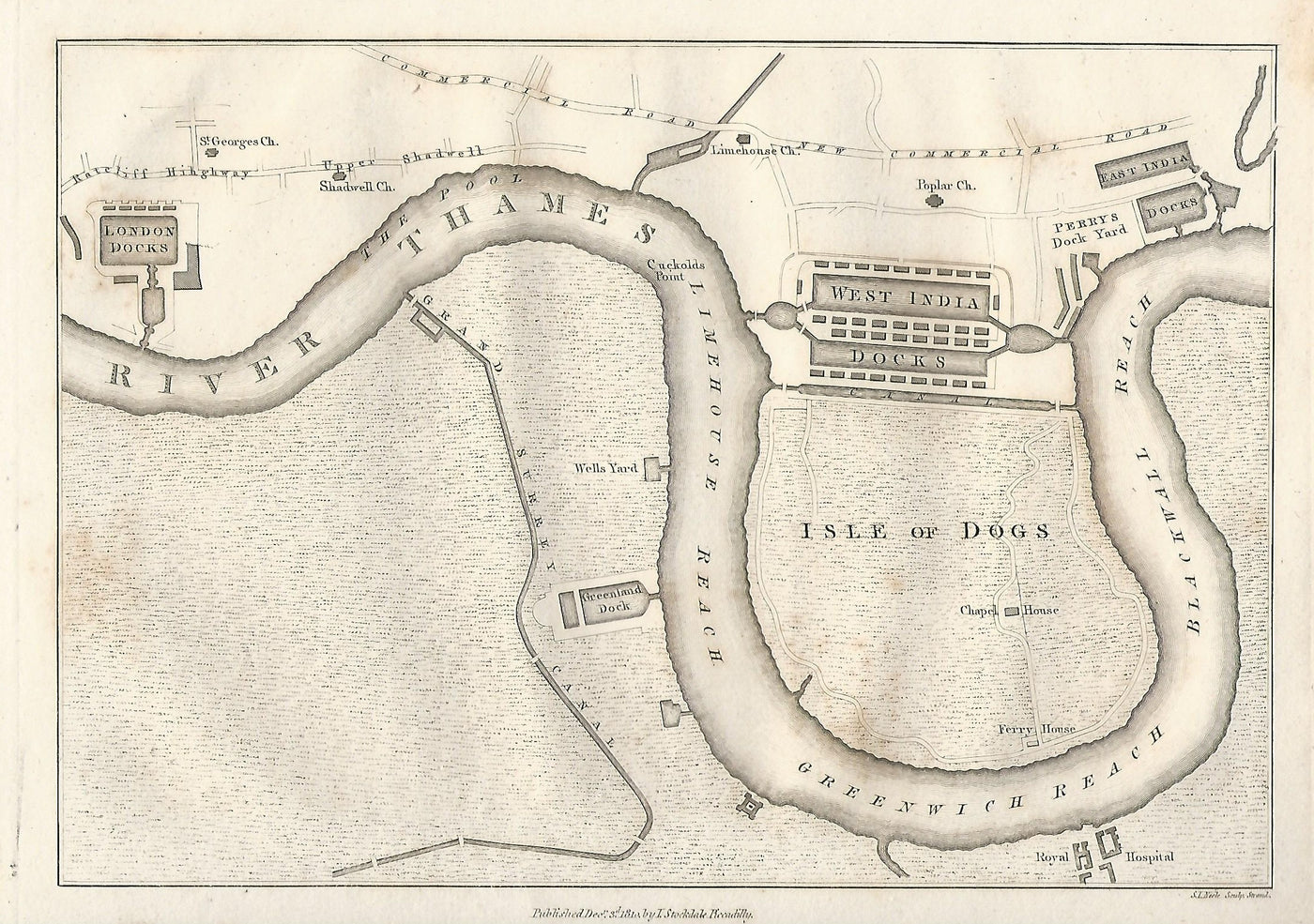 London Docks antique map by Stockdale dated 1810