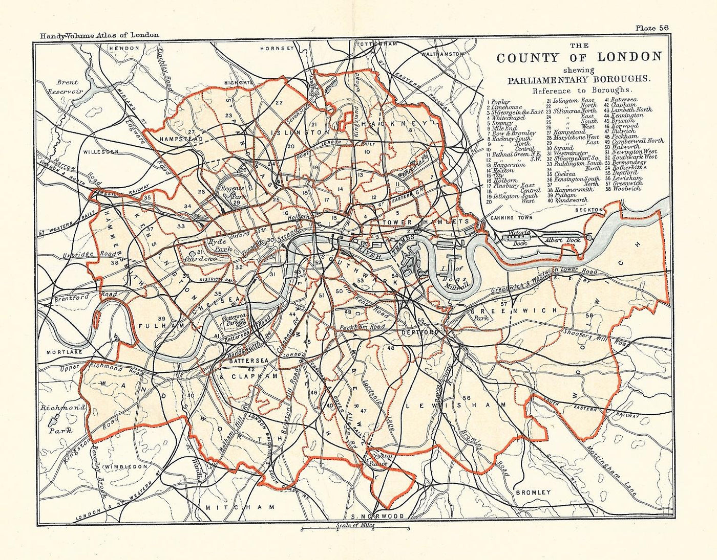 London Parliamentary Boroughs antique map 1902