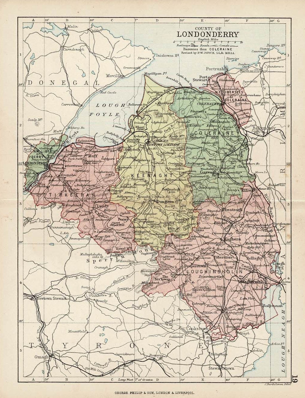 Londonderry Ireland antique map published 1882