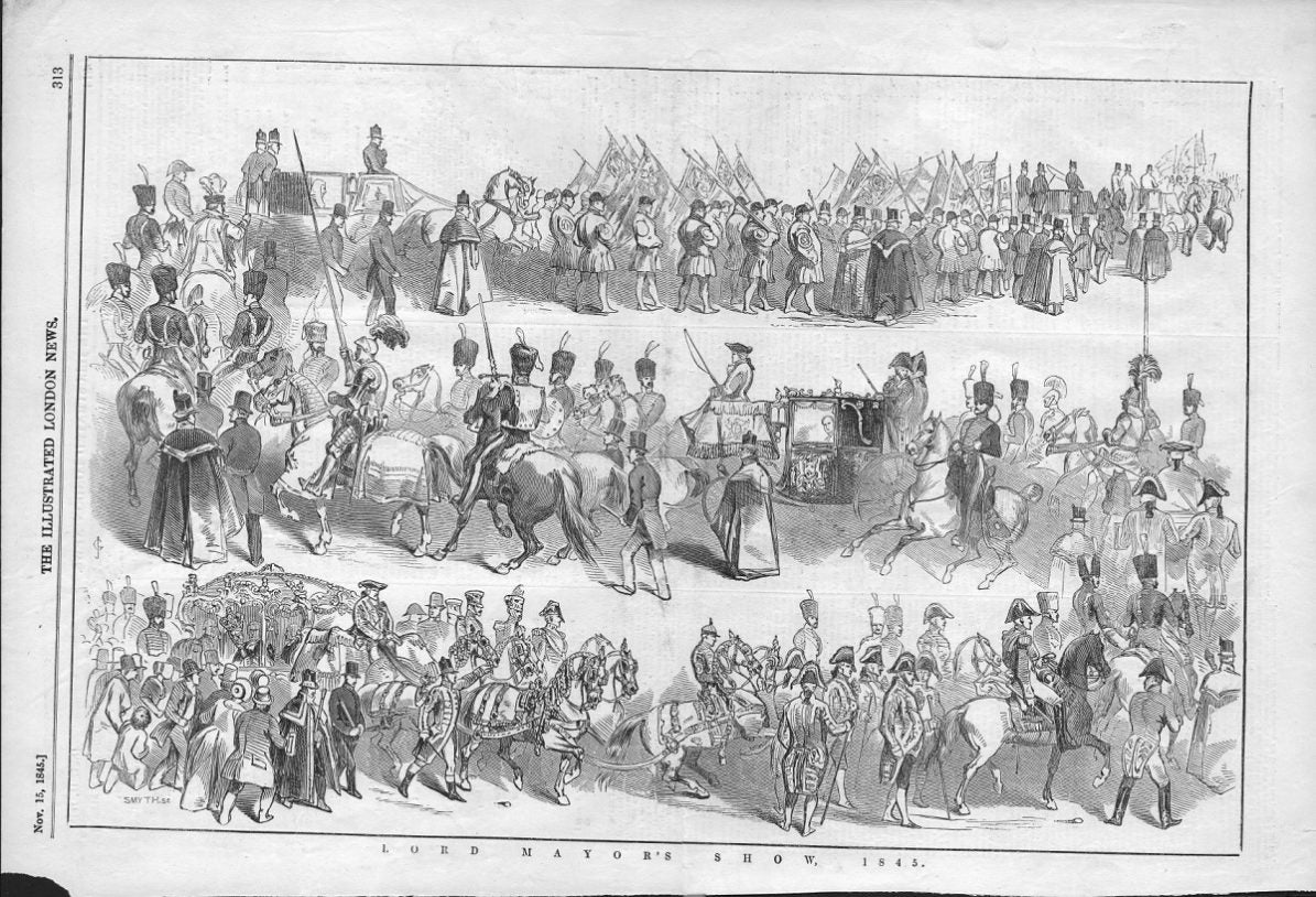 Lord Mayor's Show antique print published in 1845