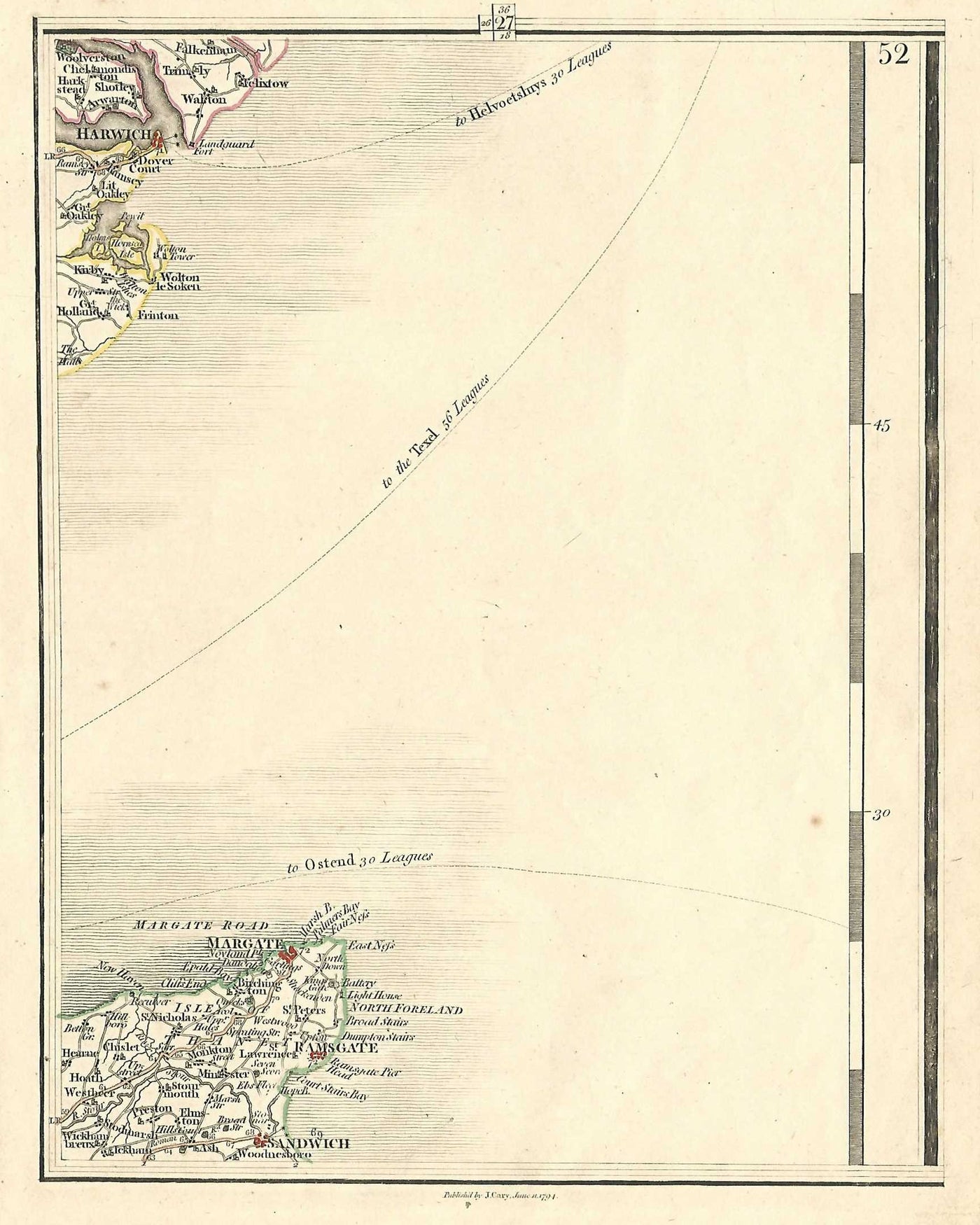 Margate Ramsgate Sandwich Harwich antique map published 1794