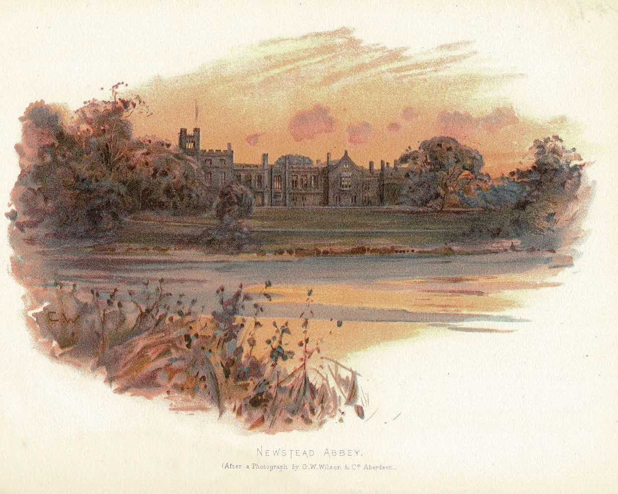 Newstead Abbey Nottinghamshire antique print 1902