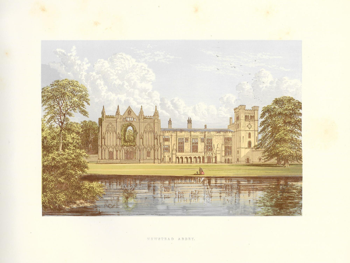 Newstead Abbey guaranteed original antique print 1880