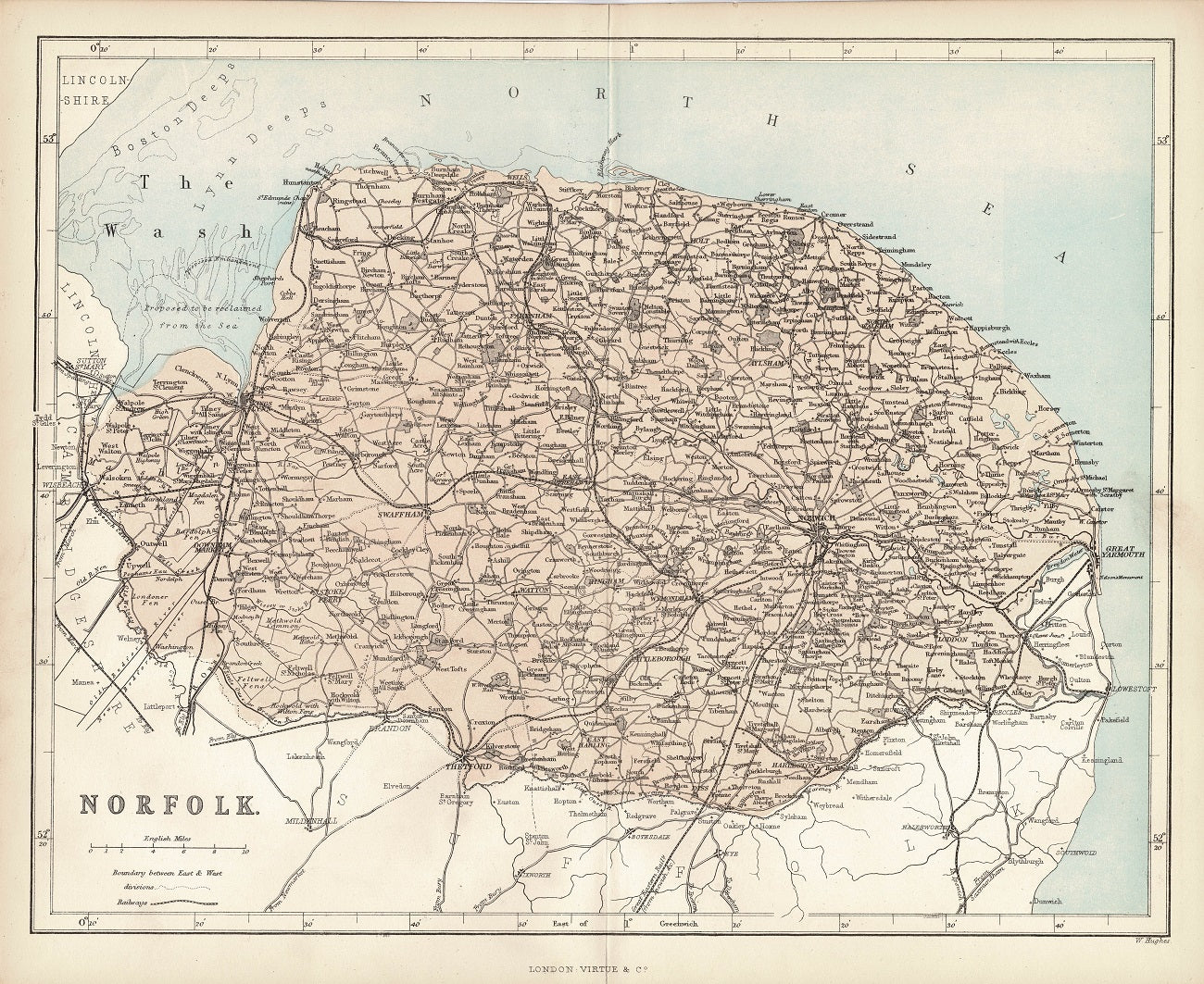 Norfolk antique map published in 1872