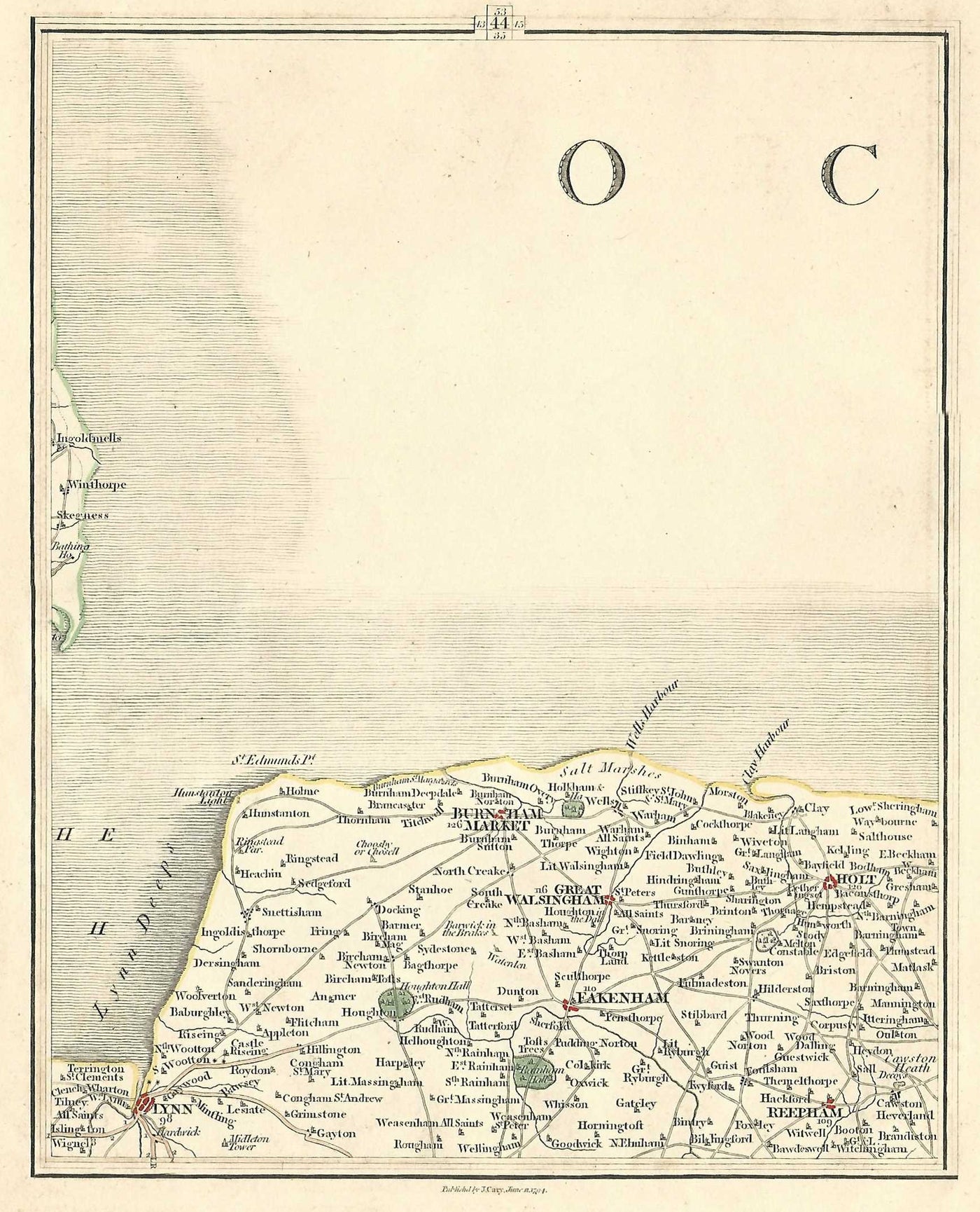 Norfolk antique map by Georgian cartographer John Cary published 1794