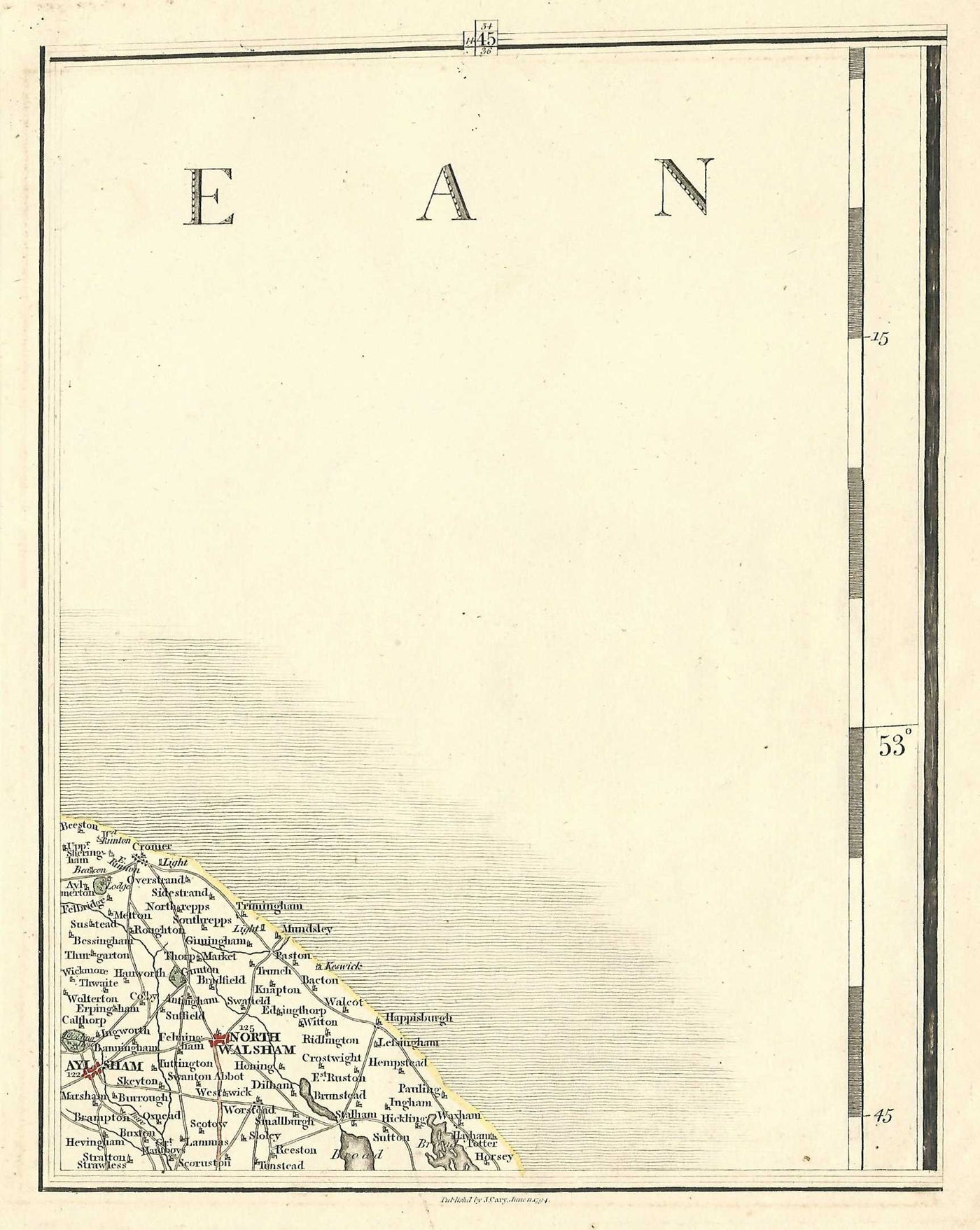 Norfolk antique map by Georgian map-maker John Cary published 1794