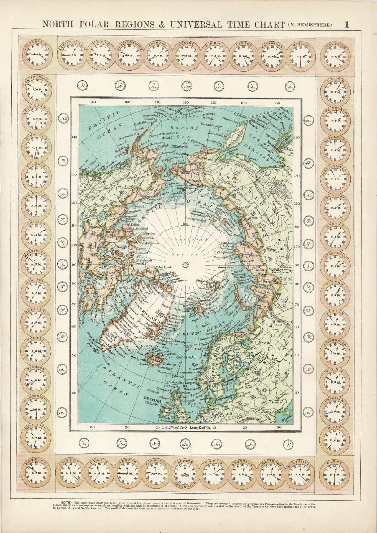 North Polar Region antique map published c.1901