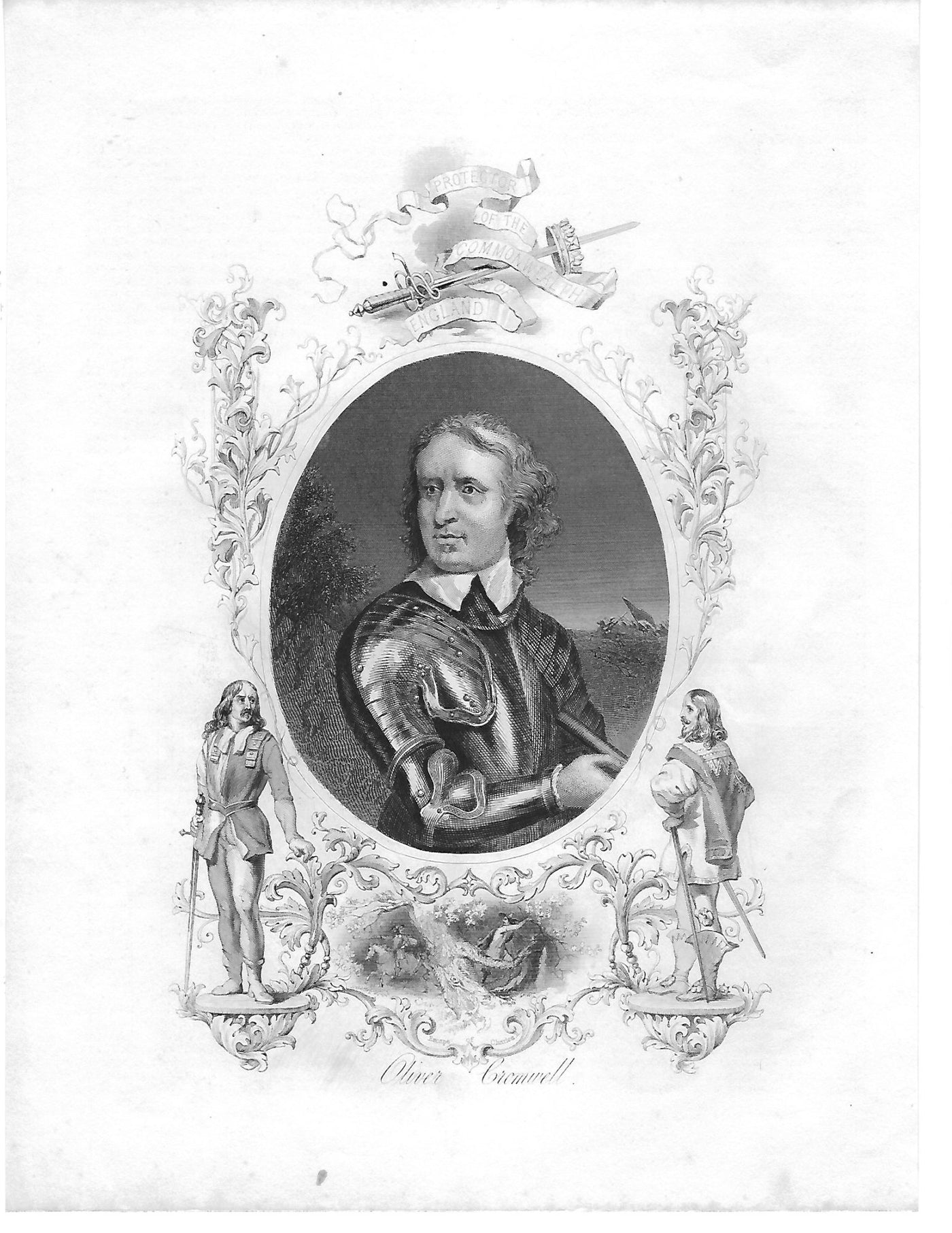 Oliver Cromwell Lord Protector antique print 1868