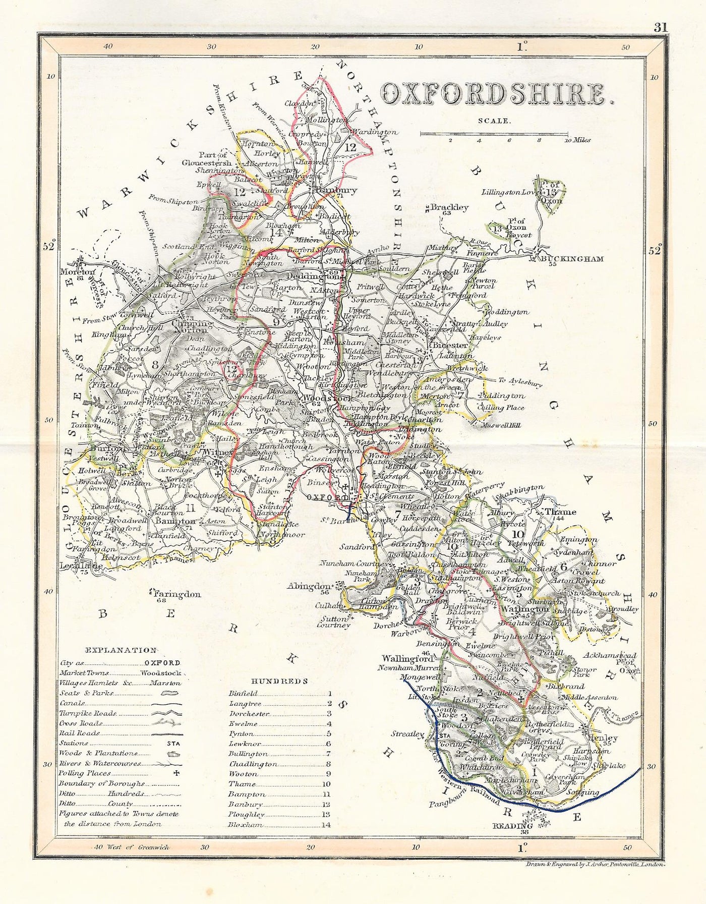 Oxford Oxfordshire Oxon antique map