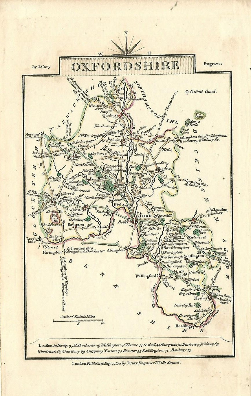 Oxfordshire antique map by Georgian cartographer John Cary published 1 ...