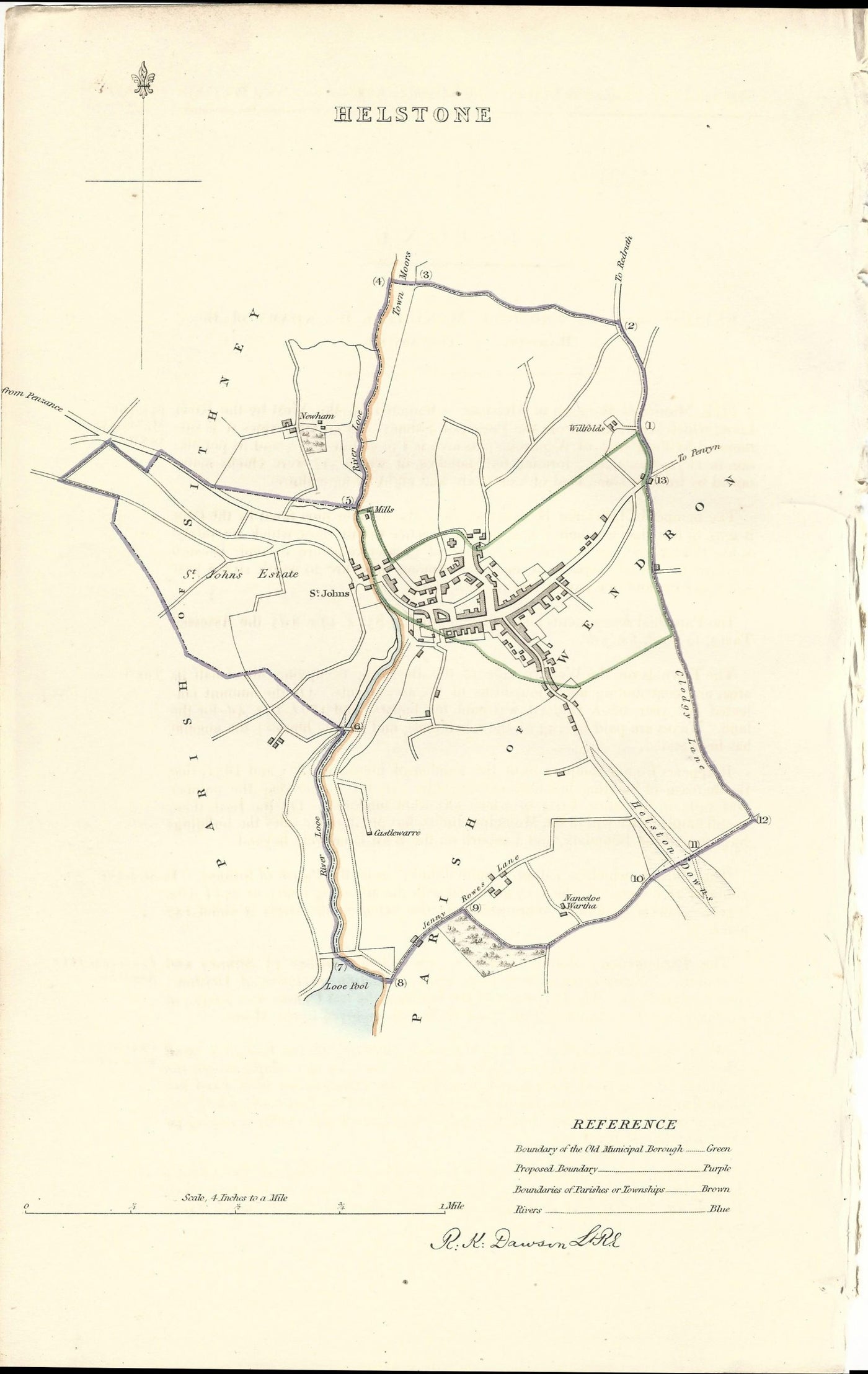 Helstone Cornwall Ordnance Survey antique map 1837