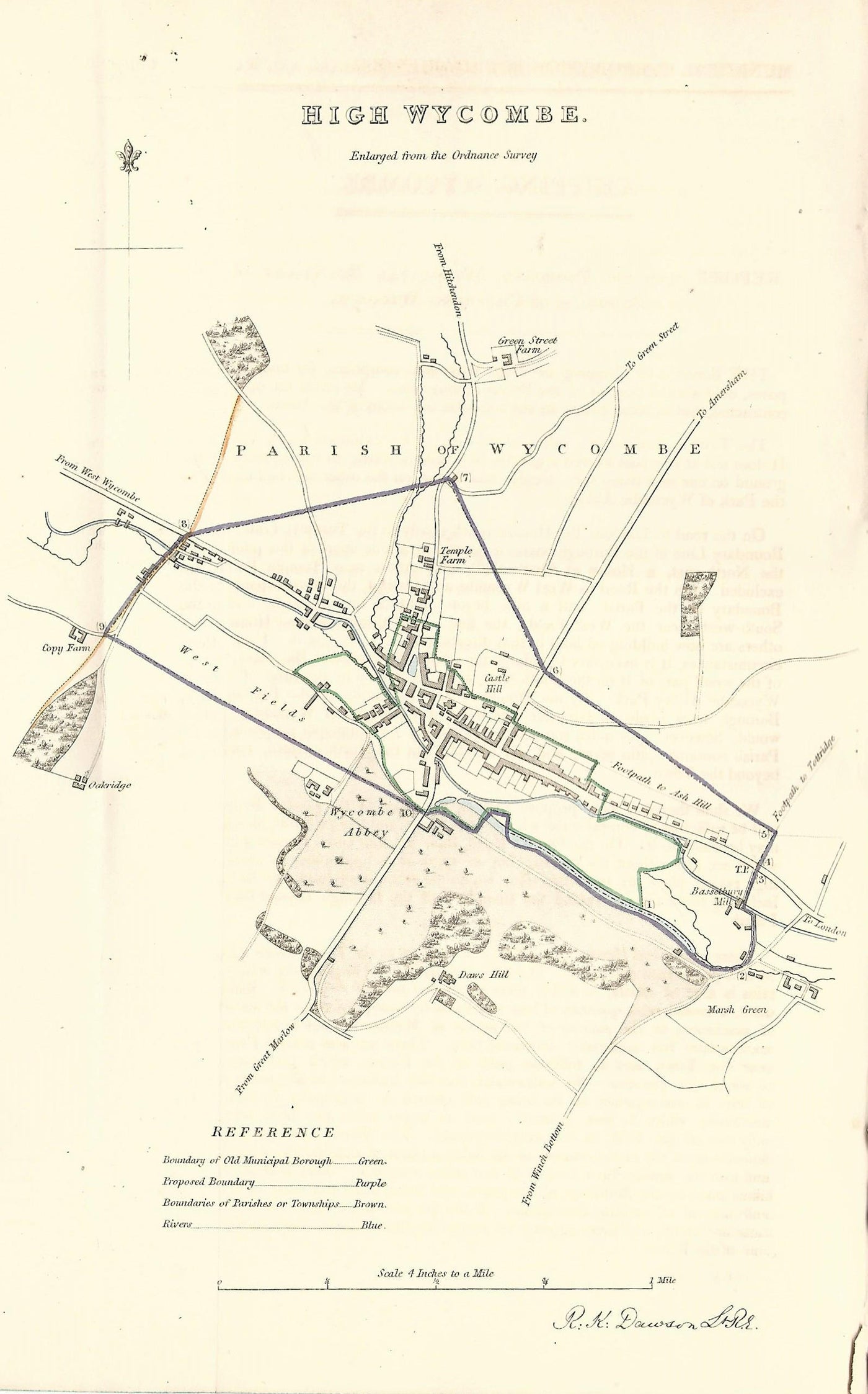 High Wycombe Buckinghamshire antique map 1837