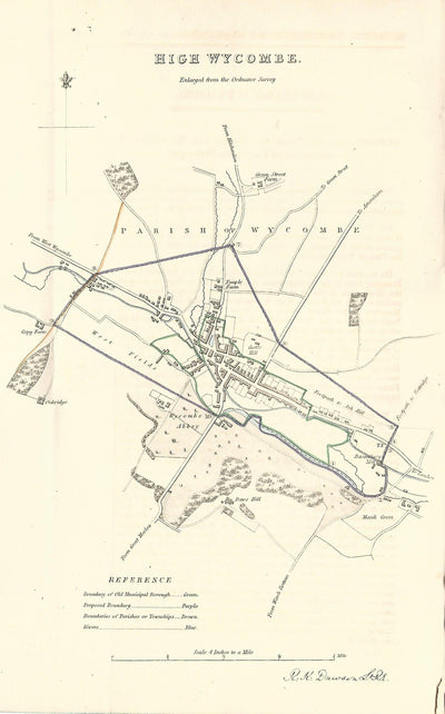 High Wycombe Buckinghamshire antique map 1837