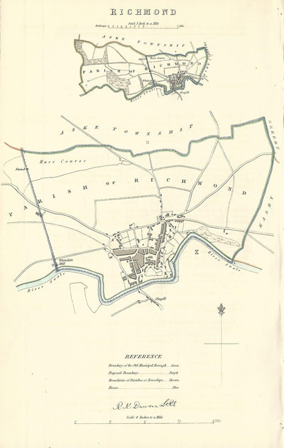 Richmond North Yorkshire Ordnance Survey antique map 1837