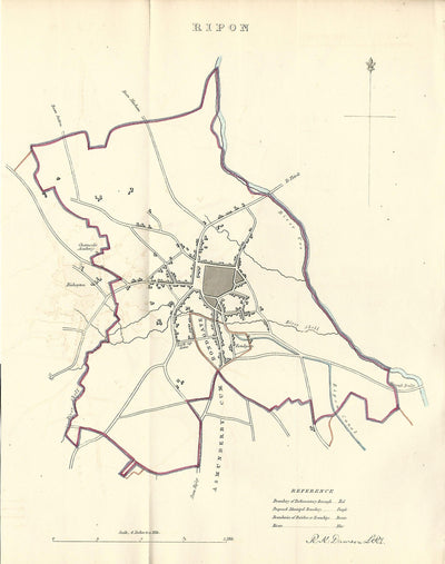 Ripon Yorkshire antique map Boundary Commission 1837