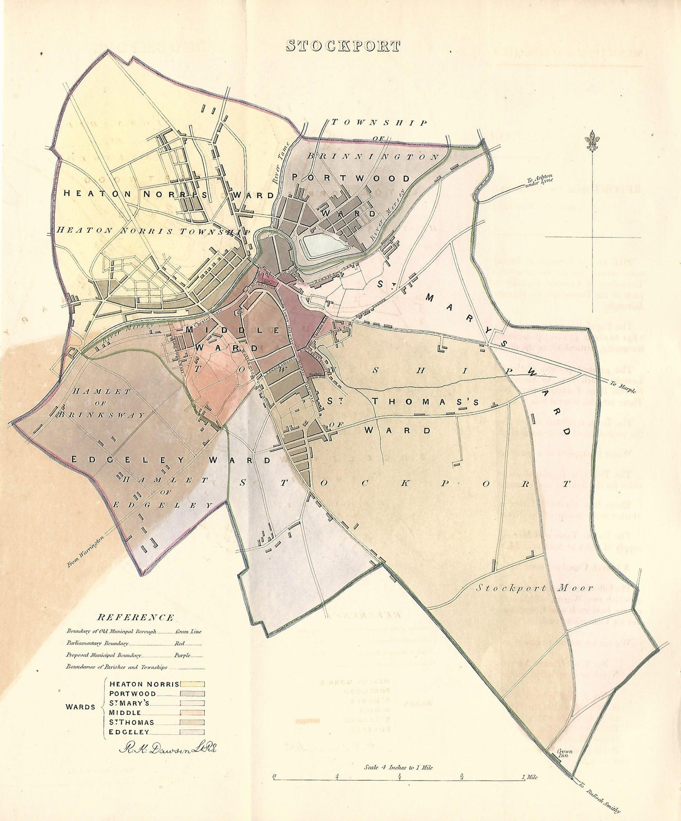 Stockport Cheshire Lancashire Greater Manchester antique map 1837