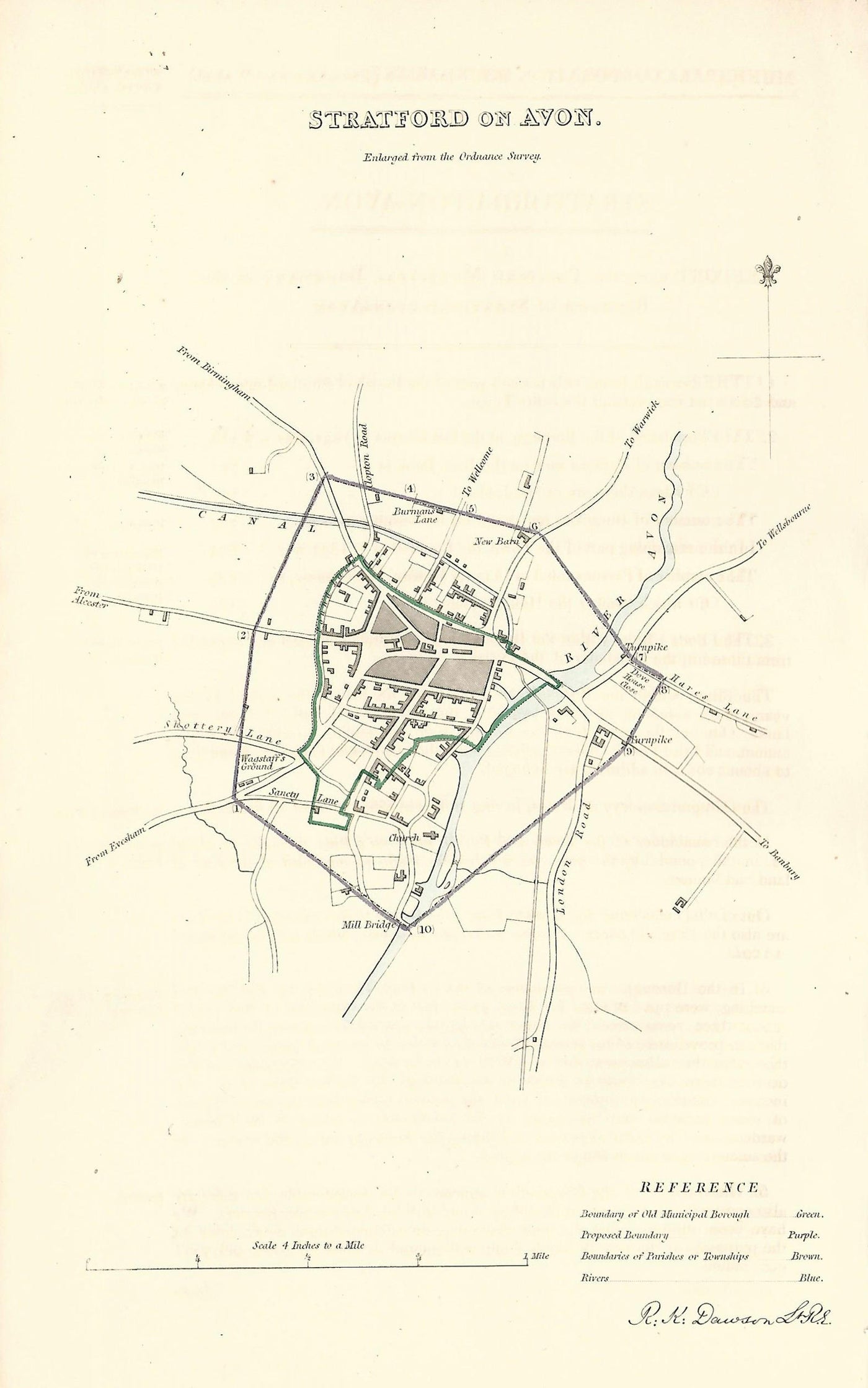 Stratford upon Avon antique map Boundary Commission 1837