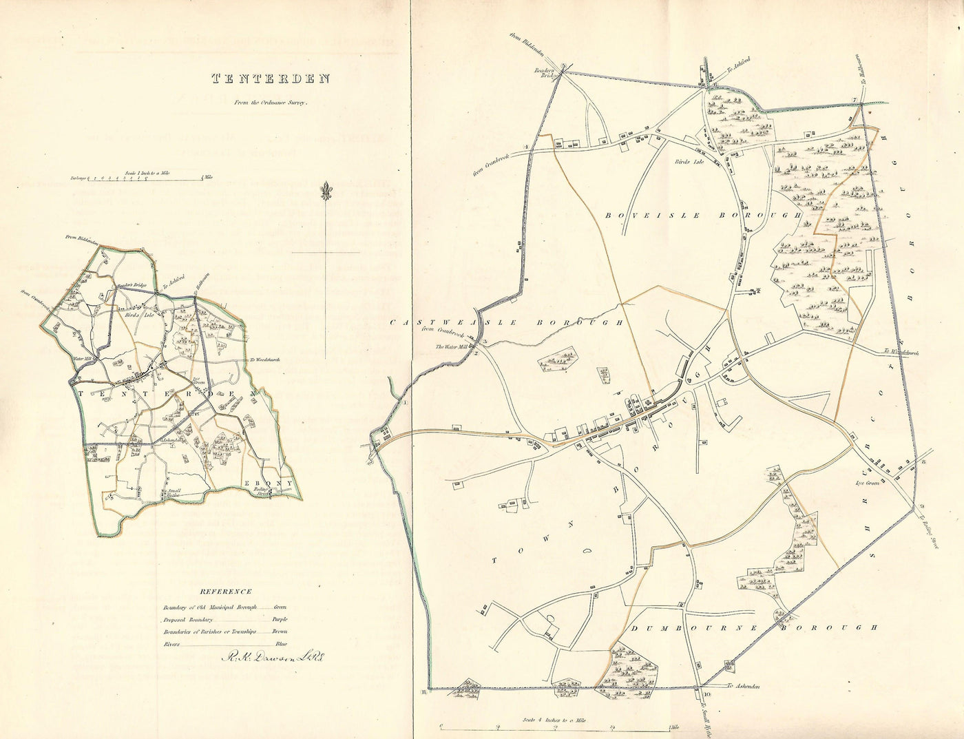 Tenterden Kent antique map Boundary Commission 1837