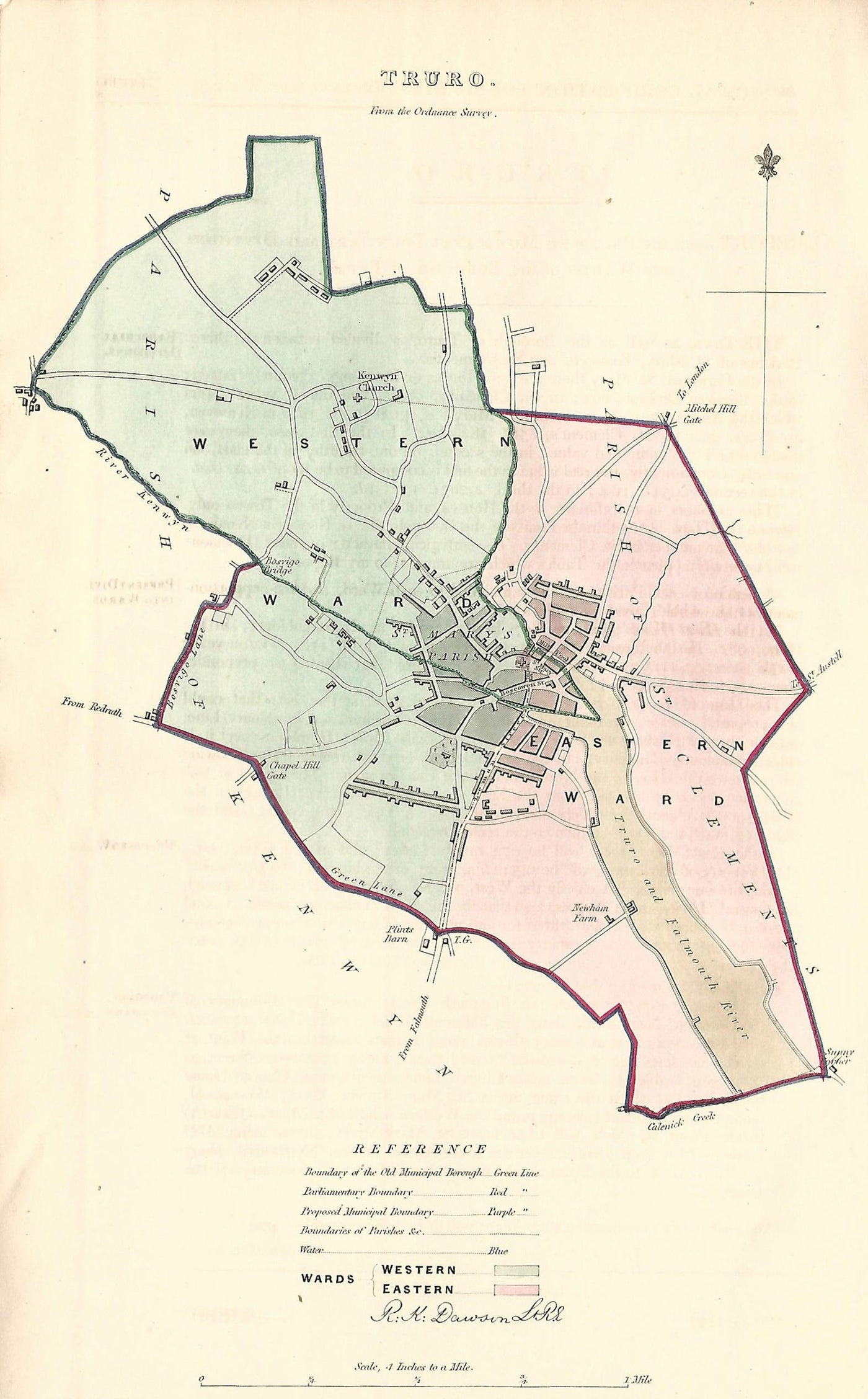 Truro Cornwall antique map Boundary Commission 1837