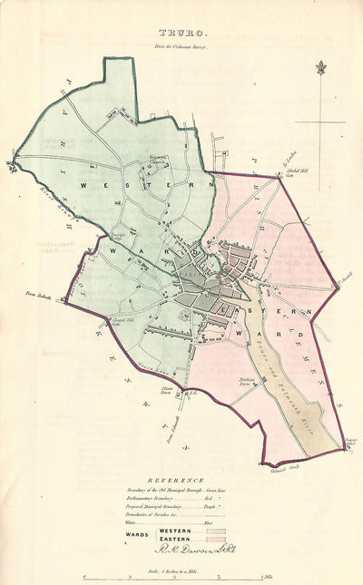 Truro Cornwall antique map Boundary Commission 1837