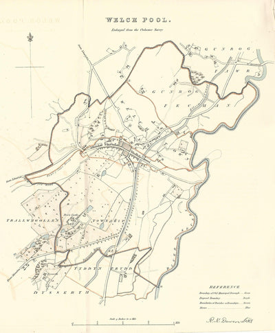 Welshpool Powys Wales antique map Boundary Commission