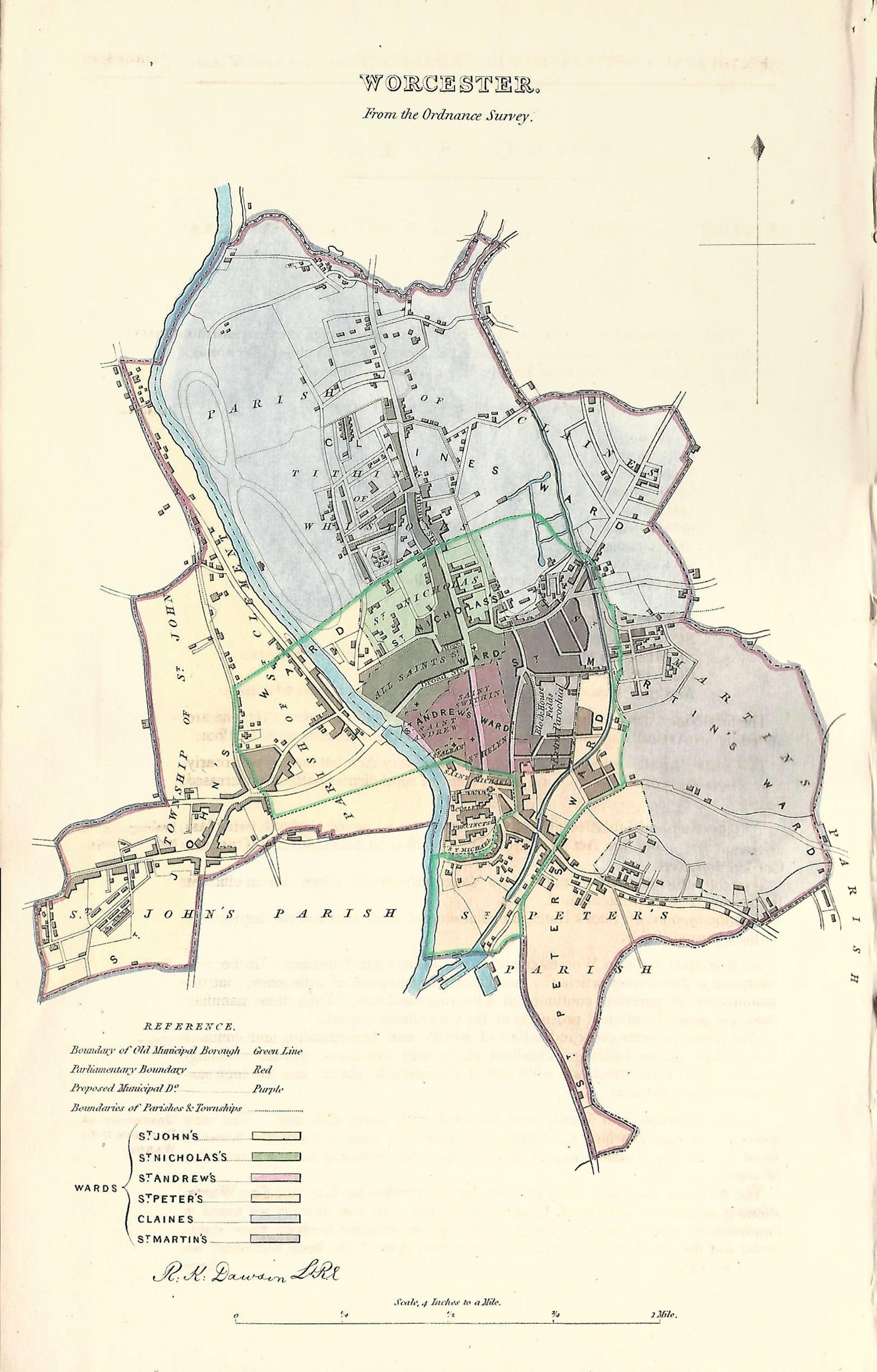 Worcester antique map Boundary Commission Report 1837