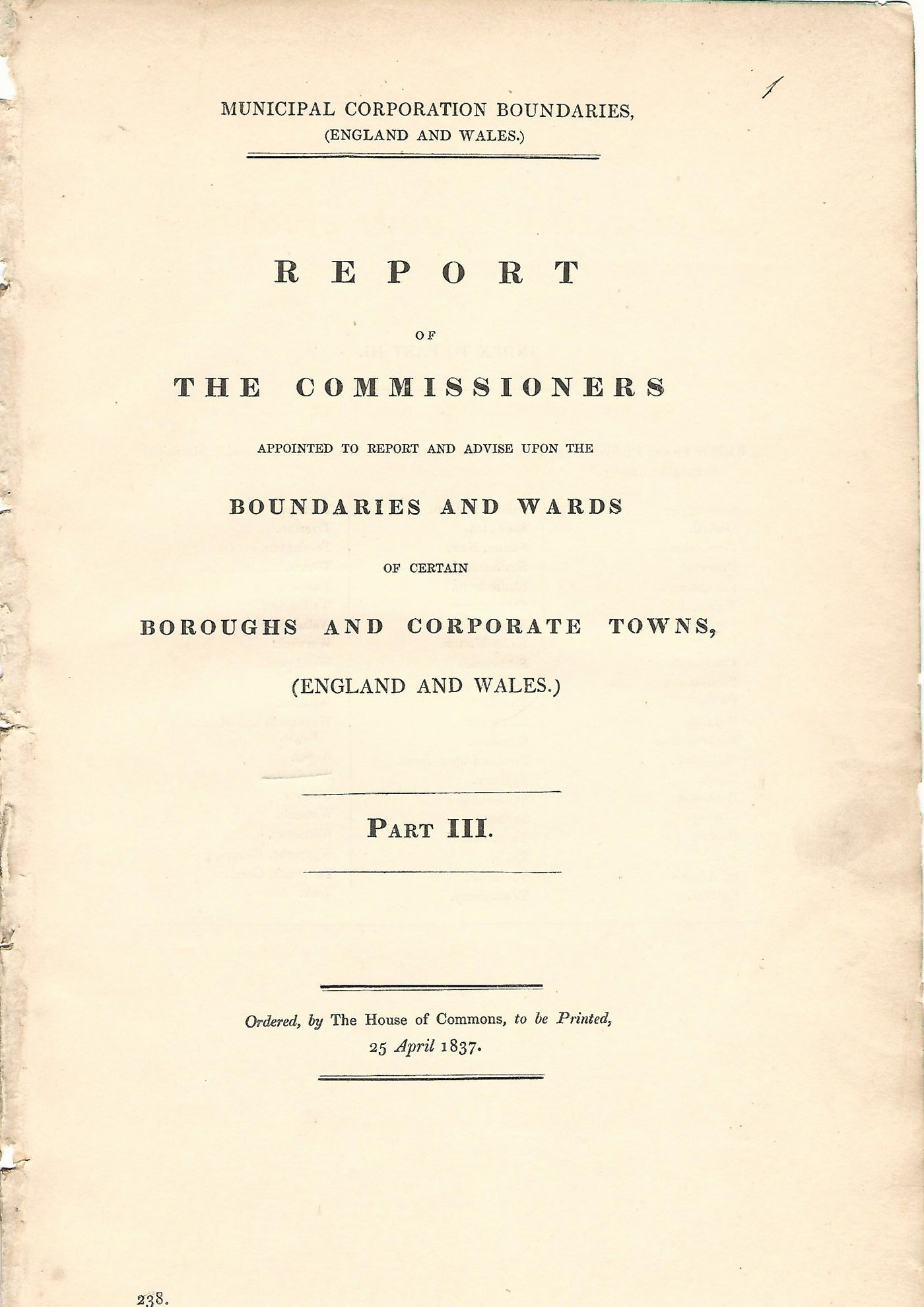 Tamworth Staffordshire antique map Boundary Commission 1837