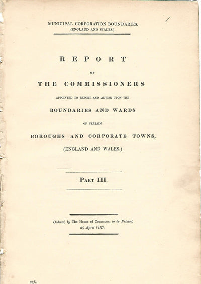 Tamworth Staffordshire antique map Boundary Commission 1837