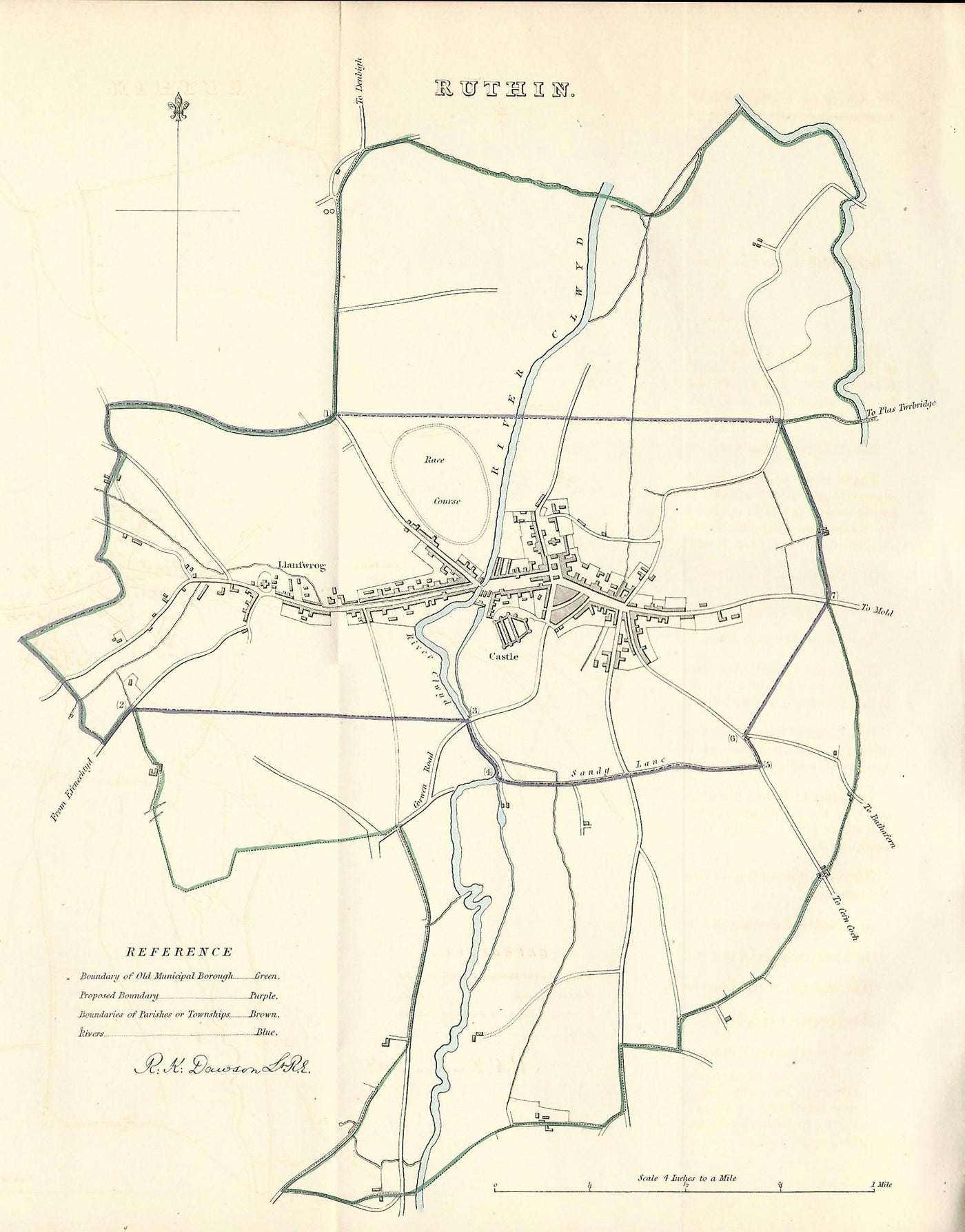 Ruthin Denbighshire Wales antique map 1837