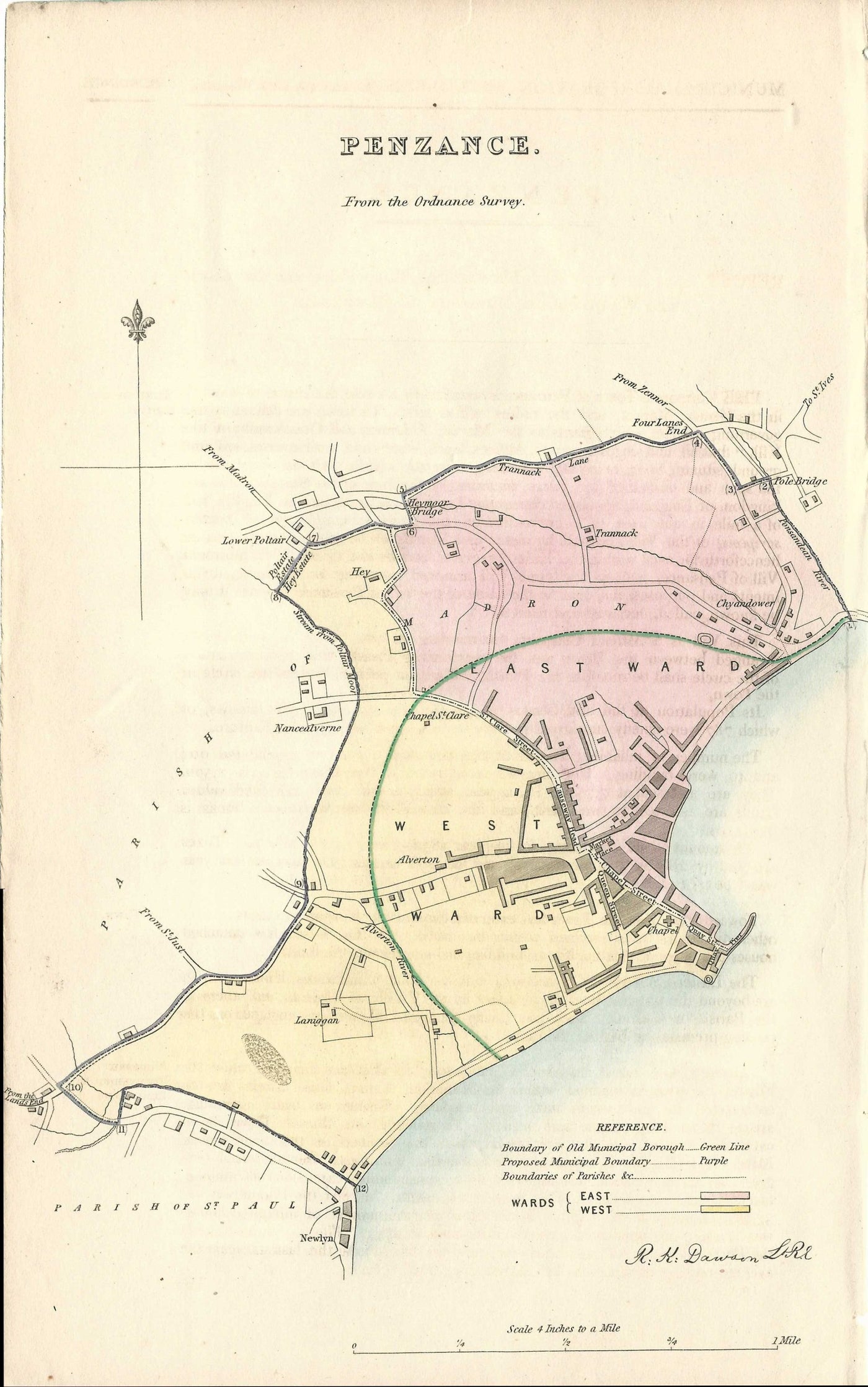 Penzance Cornwall antique map Boundary Commission