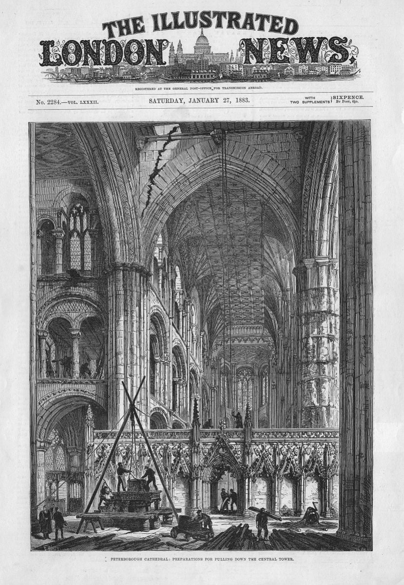 Peterborough Cathedral Tower restoration 1883 antique print