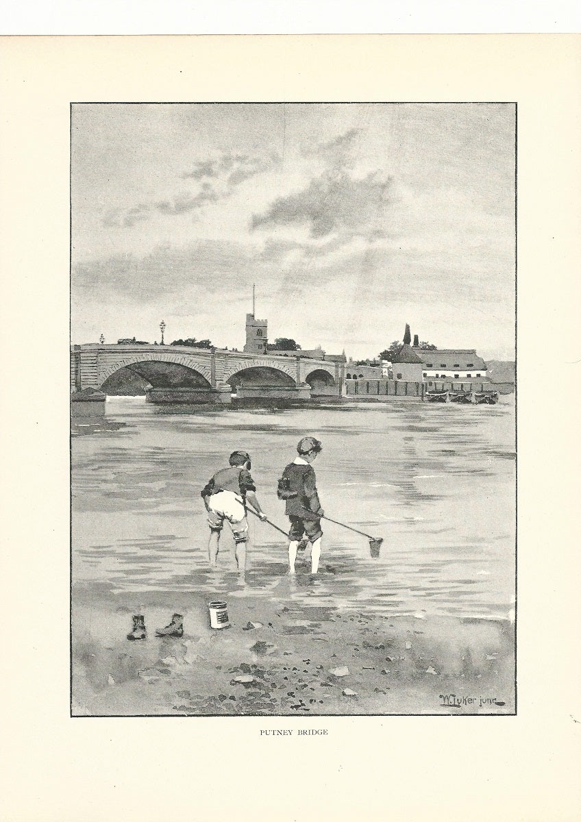 Putney Bridge antique print published 1893