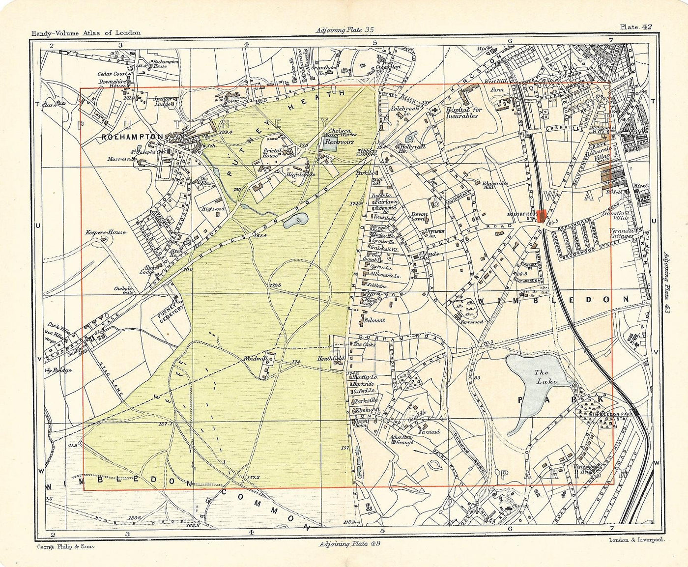 Putney Heath antique map 1902