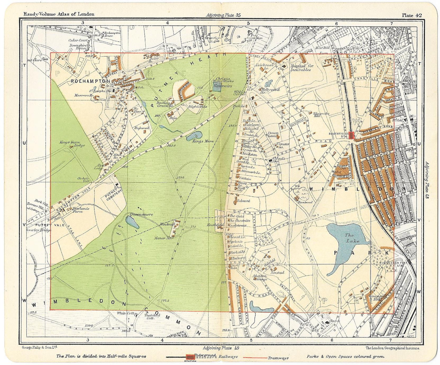 Putney Heath antique map 1910