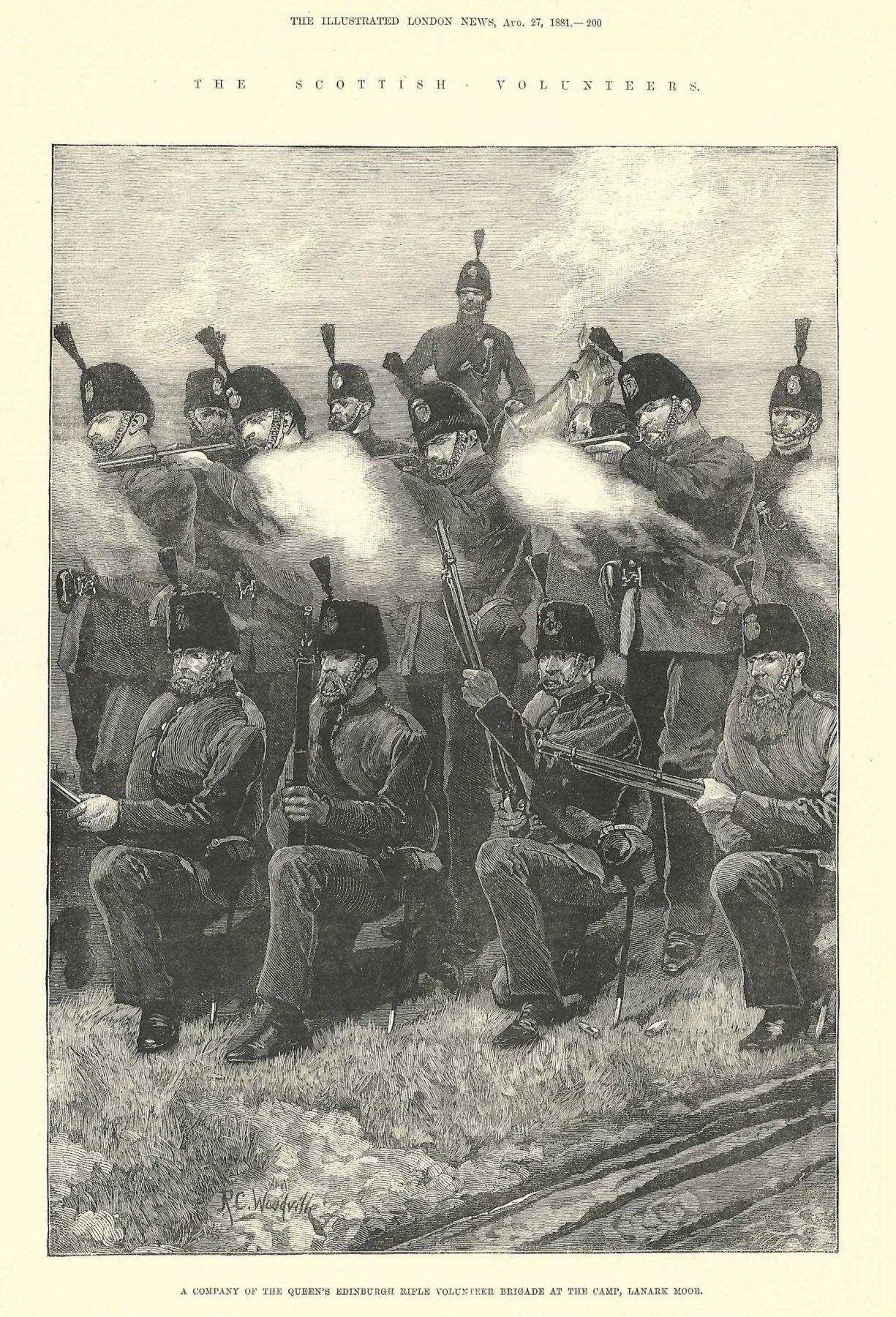 Queens Edinburgh Rifle Volunteer Brigade at Lanark Moor antique print 1881