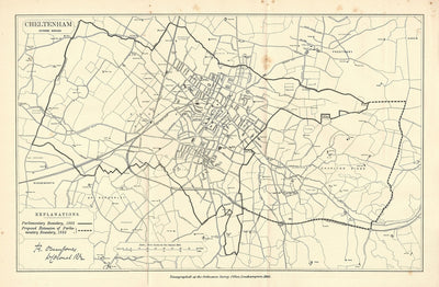 Cheltenham Gloucestershire Boundary Commission antique map 1885