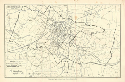 Cheltenham Gloucestershire Boundary Commission antique map 1885