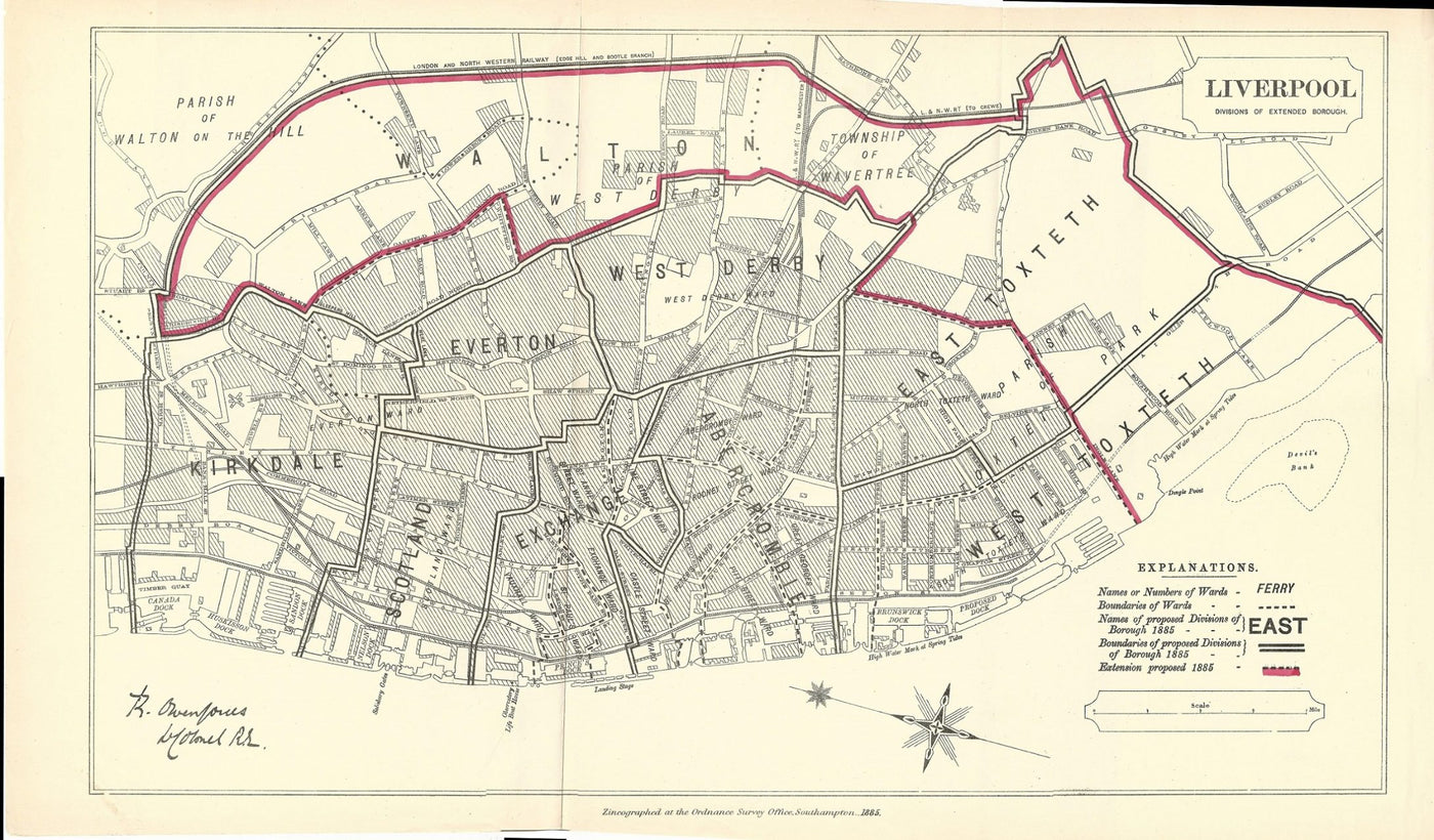 Liverpool antique map Ordnance Survey published 1885