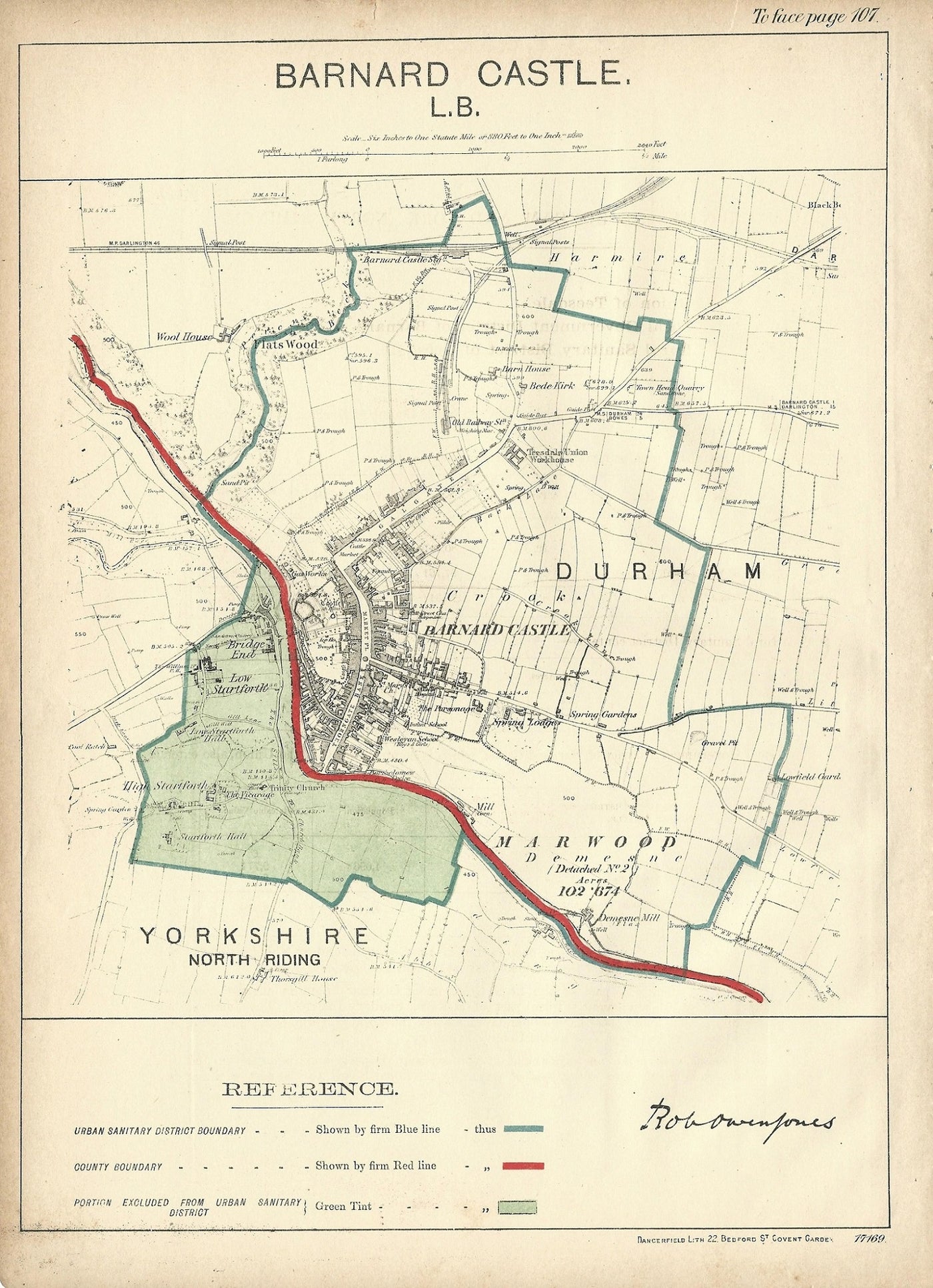 Barnard Castle antique map Boundary Commission 1888