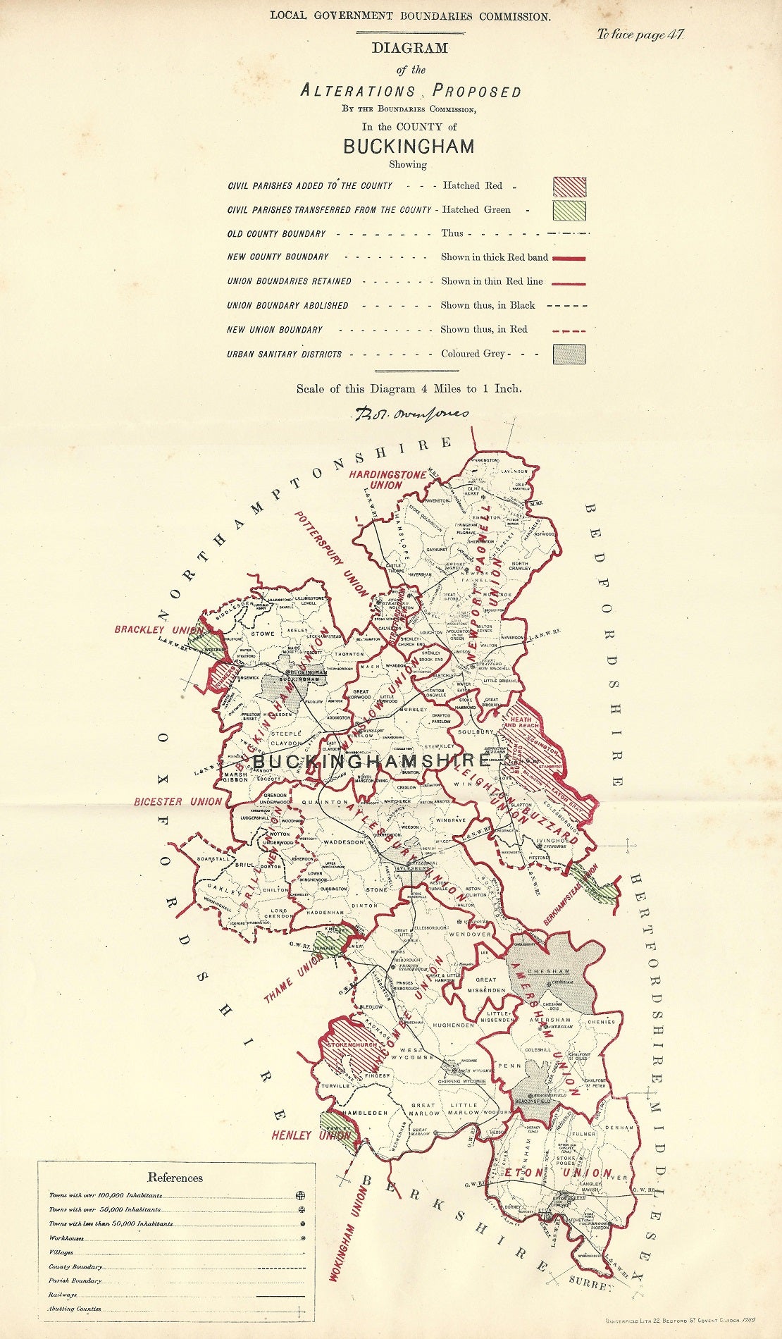 Buckinghamshire Boundary Commission Report antique map 1888