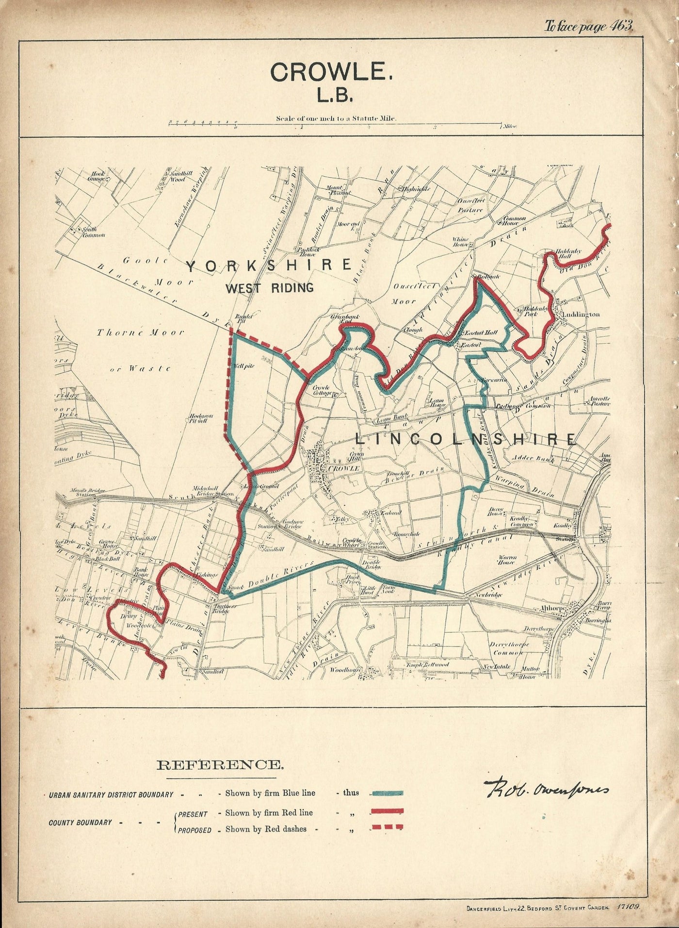 Crowle Lincolnshire Ordnance Survey antique map 1888