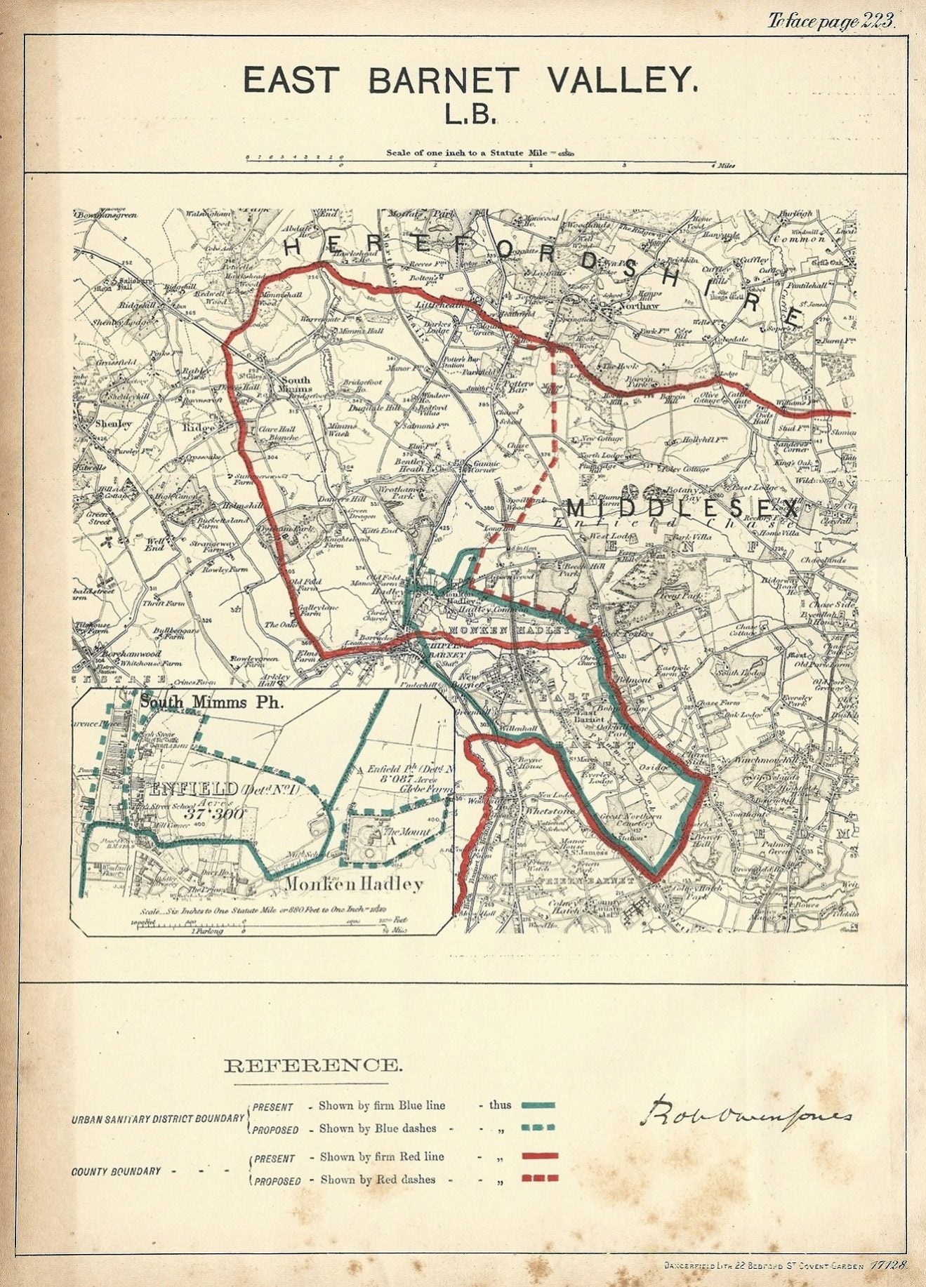 East Barnet Valley antique map Ordnance Survey 1888