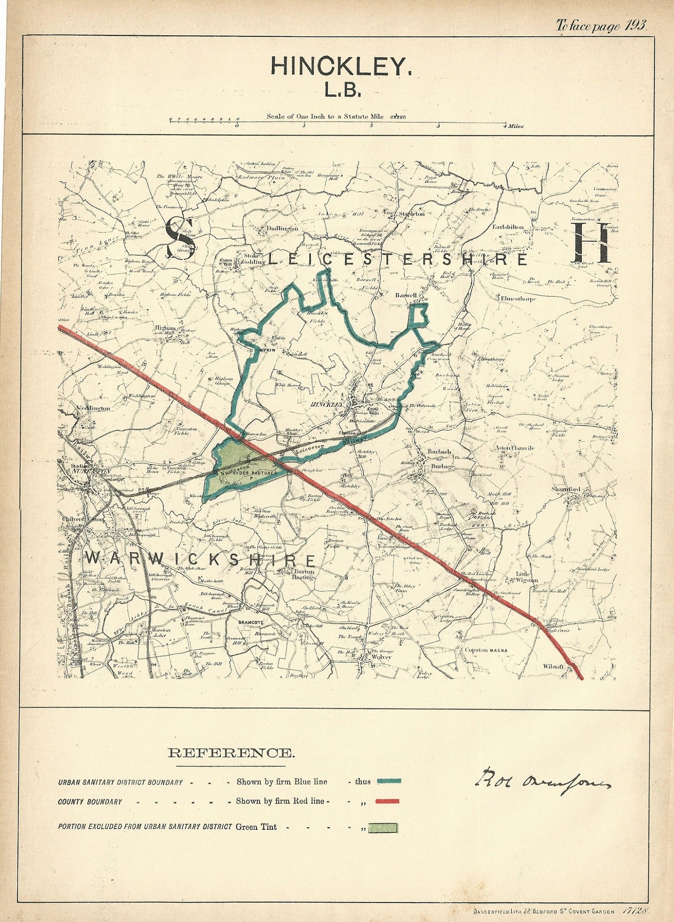 Hinckley Leicestershire antique map Ordnance Survey 1888